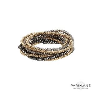 Park Lane Zoe Gold, Gray, Gunmetal Layered Beaded Stretch Bracelet Set, New